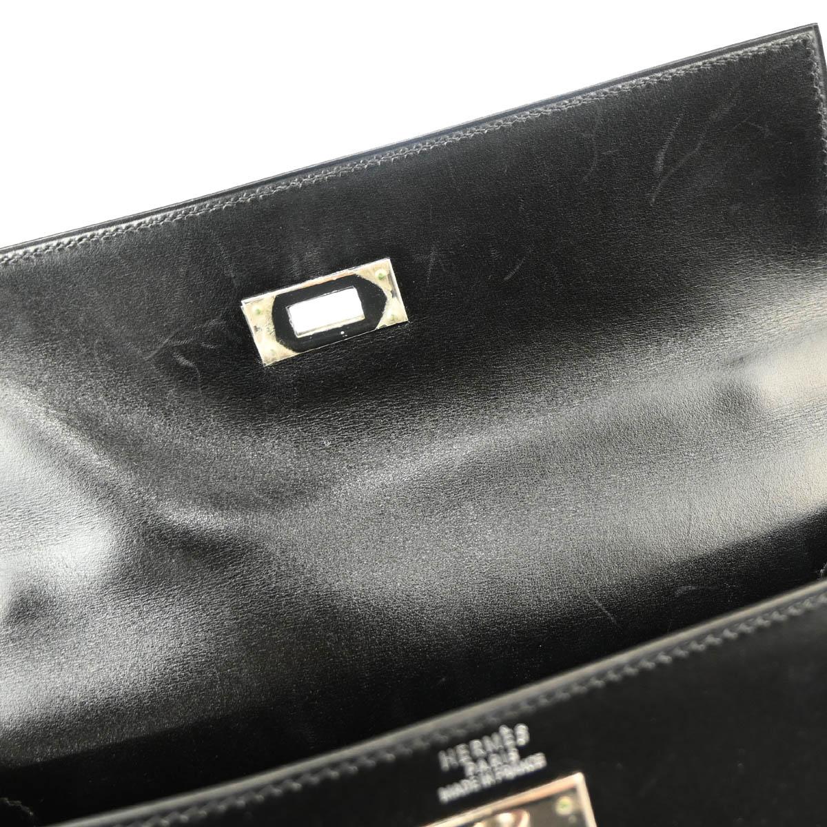Hermes 2003 Black Box Calf Kelly 32 Sellier 2way Shoulder Handbag