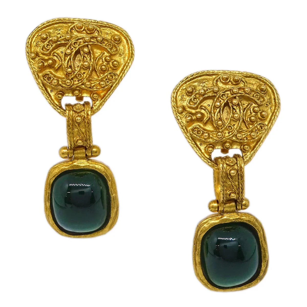 Chanel Earrings Gripoix Clip-On Gold Green 94A