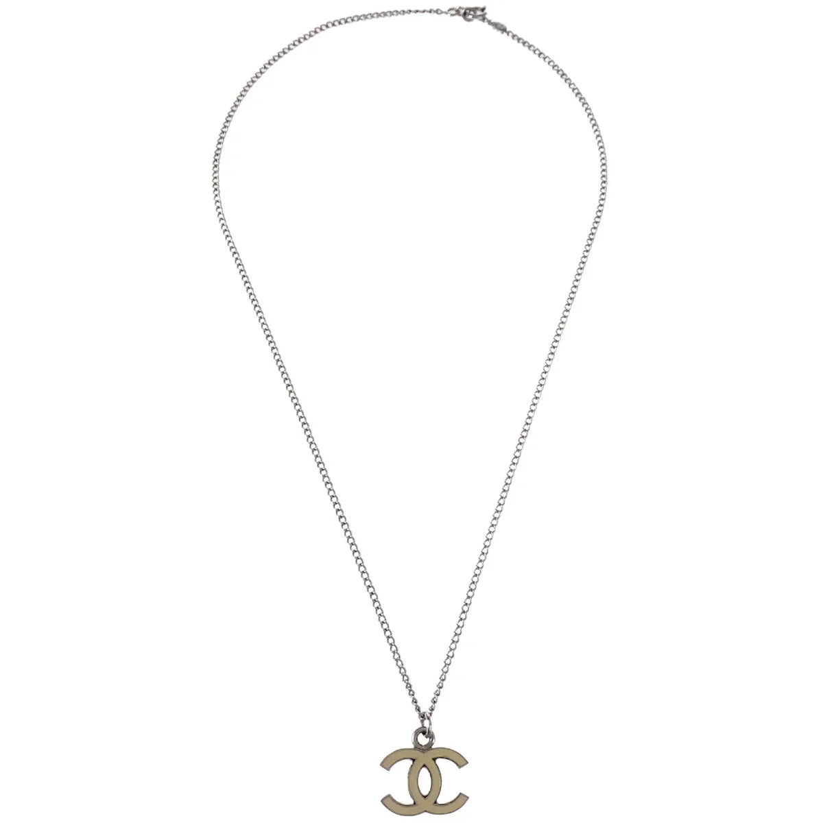 Chanel Chain Necklace Silver White 06V
