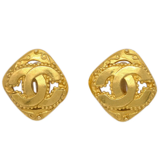 Chanel Rhombus Earrings Clip-On Gold 96A