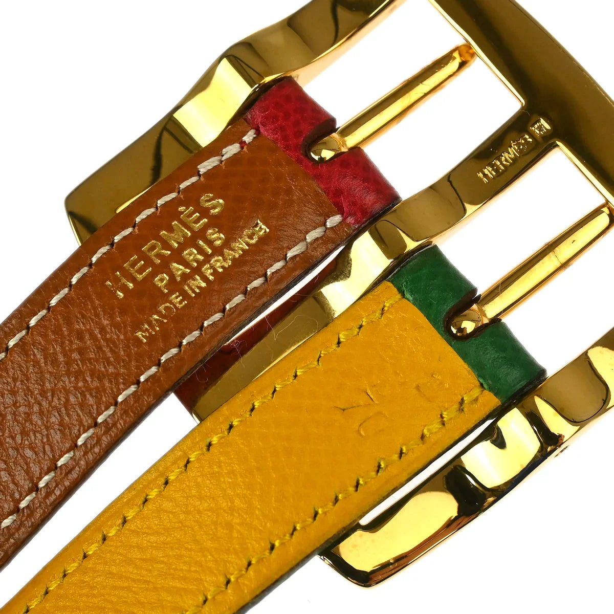Hermes Reversible Belt Red Green Yellow Courchevel #70 Small Good