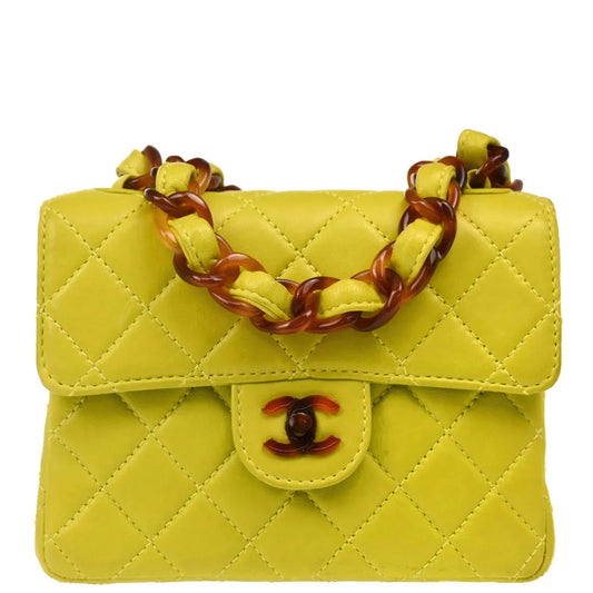Chanel 1996-1997 Light Green Lambskin Mini Classic Square Flap Shoulder Bag 17