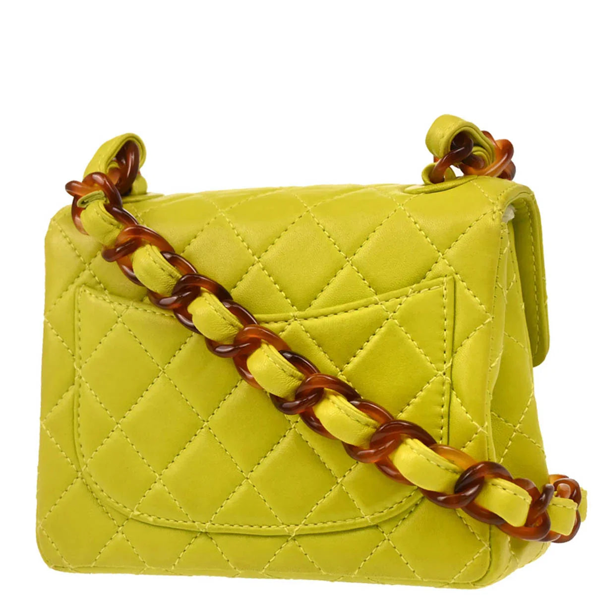 Chanel 1996-1997 Light Green Lambskin Mini Classic Square Flap Shoulder Bag 17
