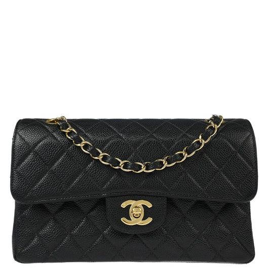 Chanel 2002-2003 Black Caviar Small Classic Double Flap Shoulder Bag