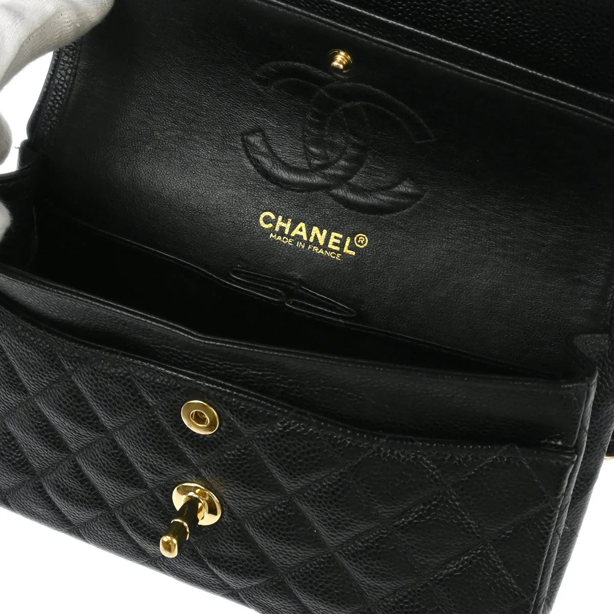 Chanel 2002-2003 Black Caviar Small Classic Double Flap Shoulder Bag