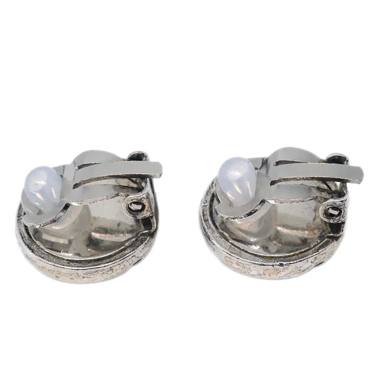 Chanel Button Earrings Clip-On Silver 99P