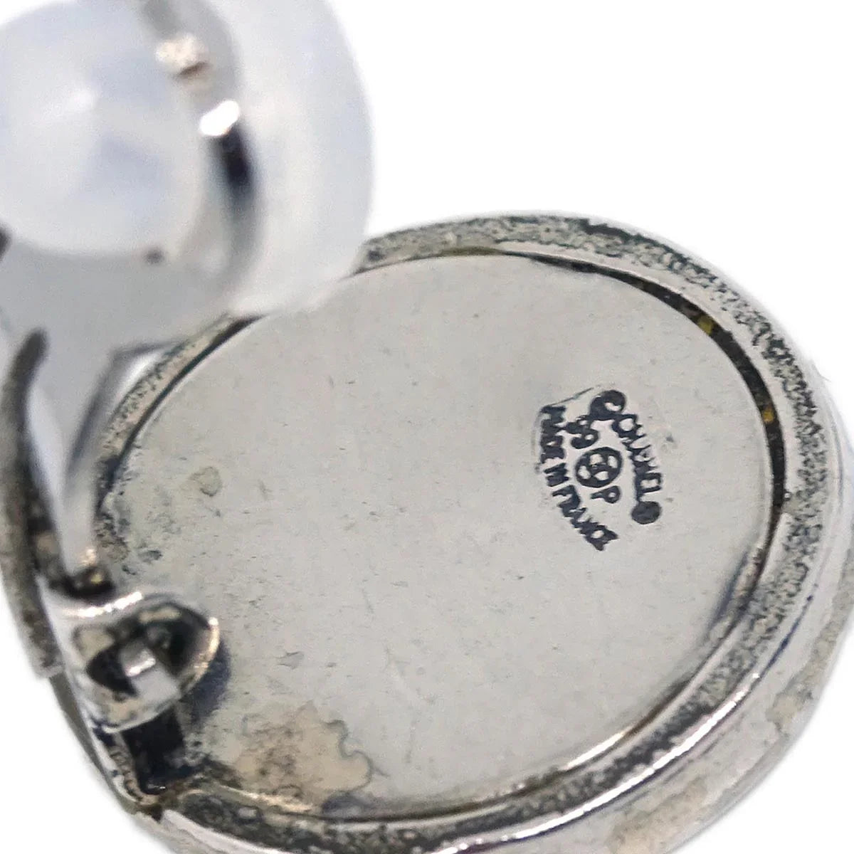 Chanel Button Earrings Clip-On Silver 99P