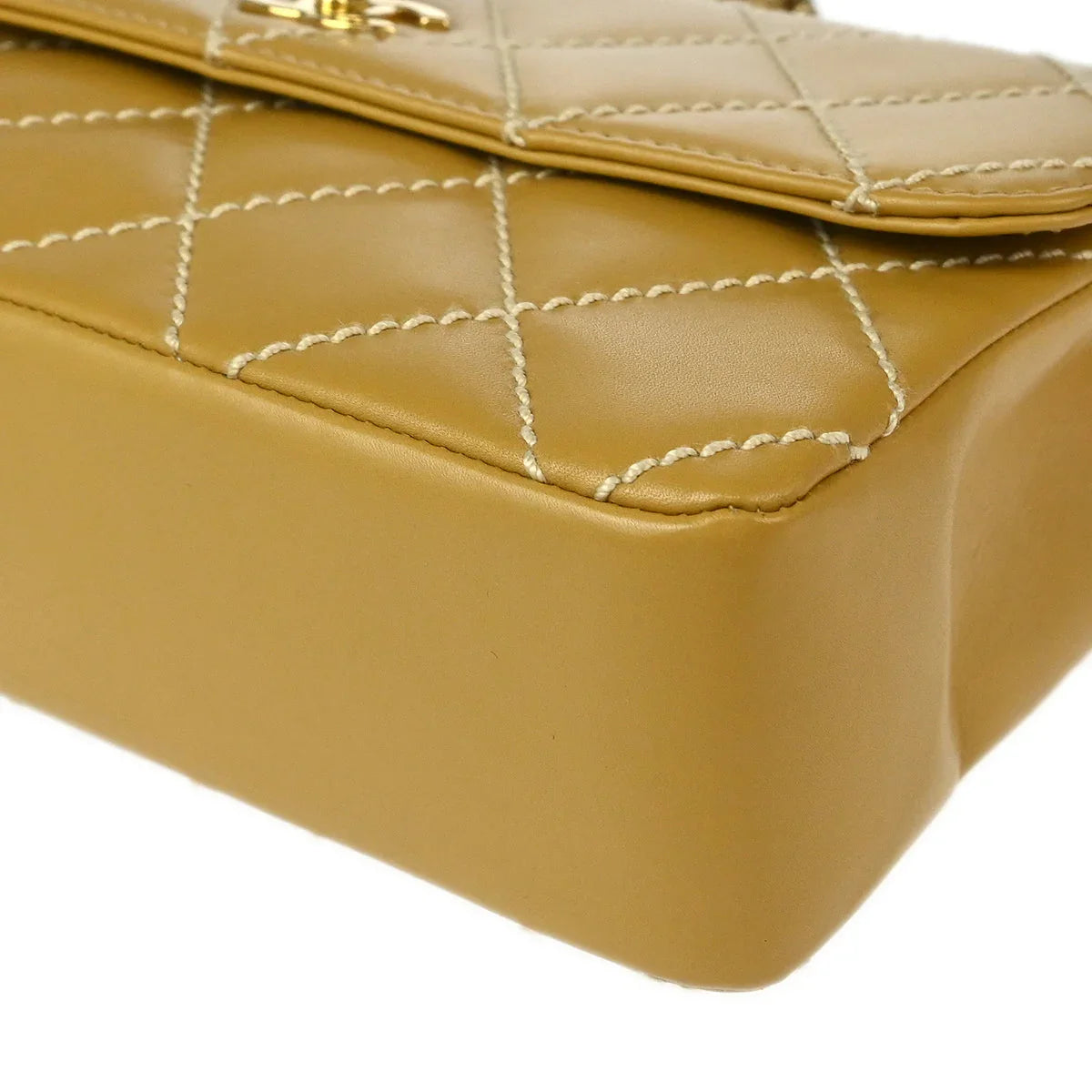 Chanel 2002-2003 Beige Calfskin Wild Stitch Straight Flap Shoulder Bag
