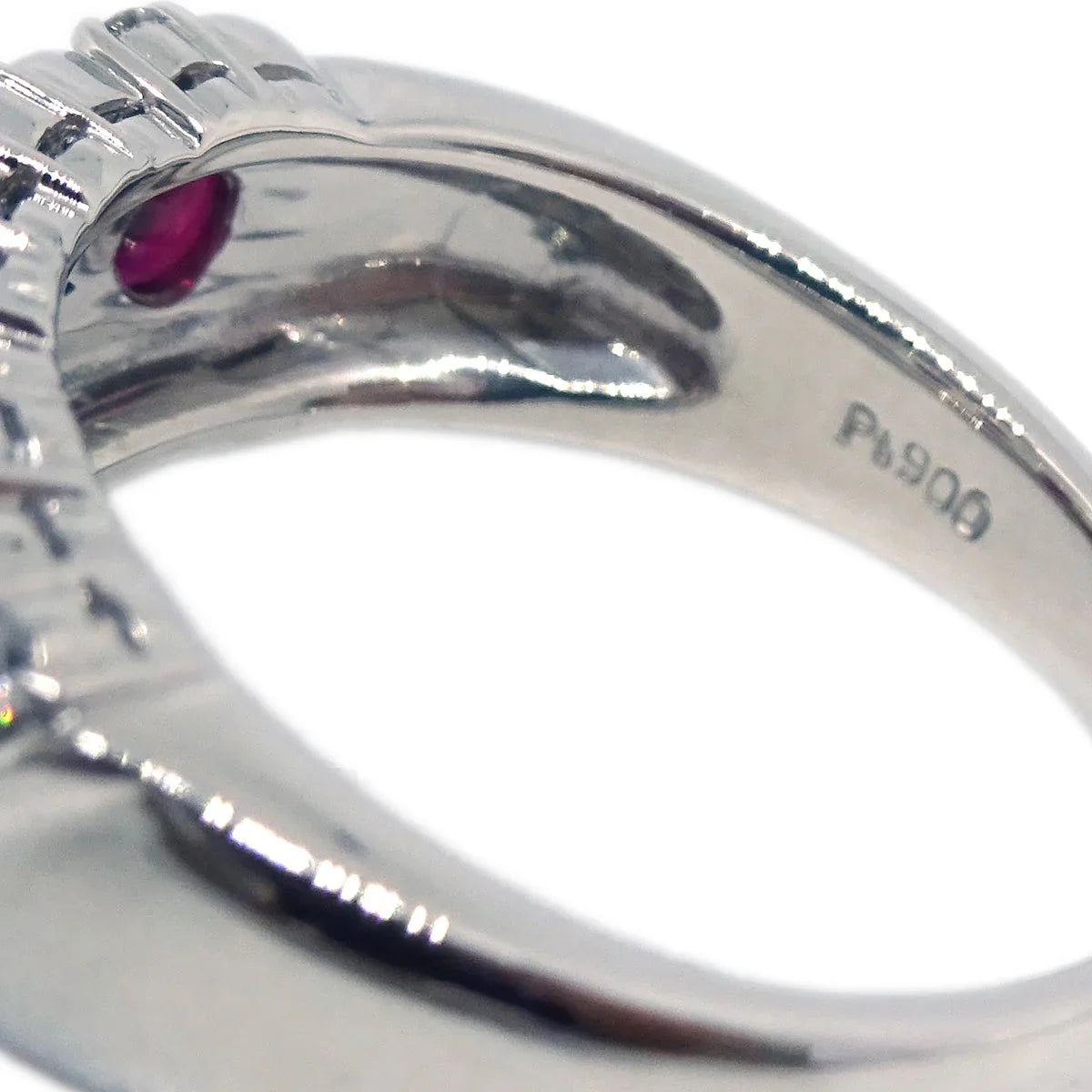 Ring PT900 Diamond Ruby Silver #51 #11