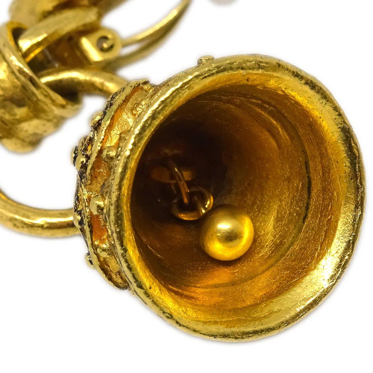 Chanel Gripoix Bell Dangle Earrings Clip-On Gold 94A