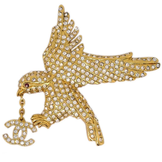 Chanel Eagle Rhinestone Brooch Pin Corsage Gold 01P