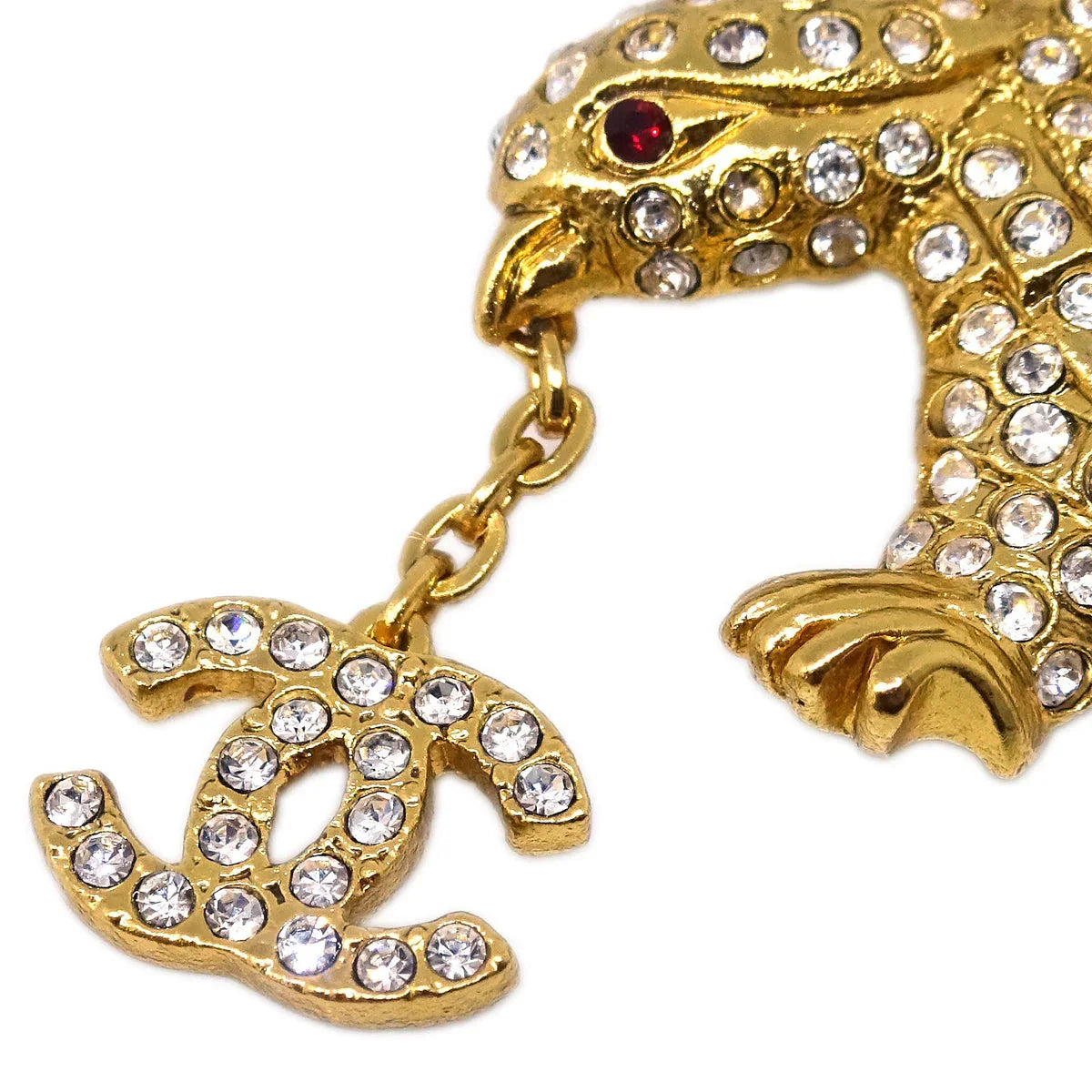 Chanel Eagle Rhinestone Brooch Pin Corsage Gold 01P