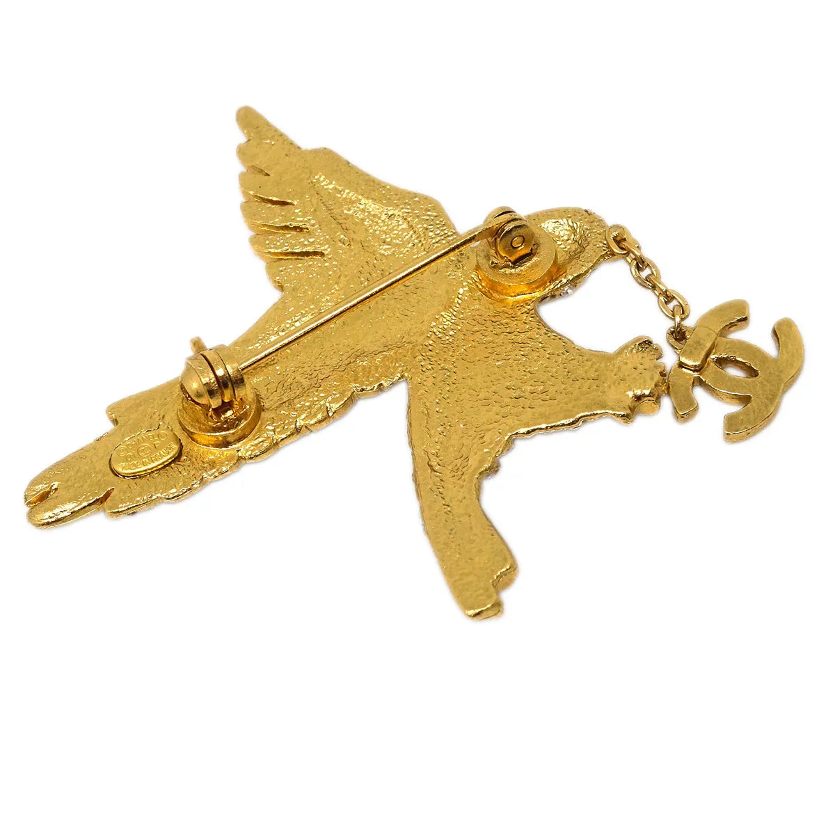 Chanel Eagle Rhinestone Brooch Pin Corsage Gold 01P