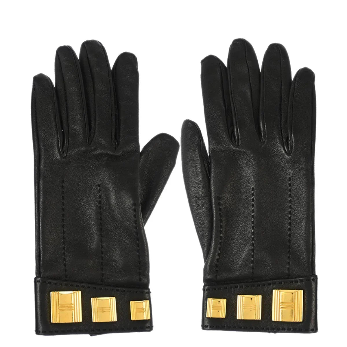 Hermes Black Leather Gloves #6 1/2 Small Good