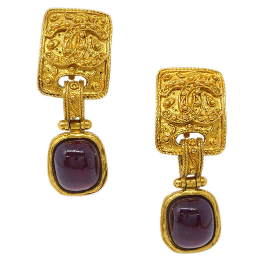 Chanel Gripoix Dangle Earrings Clip-On Gold 94A