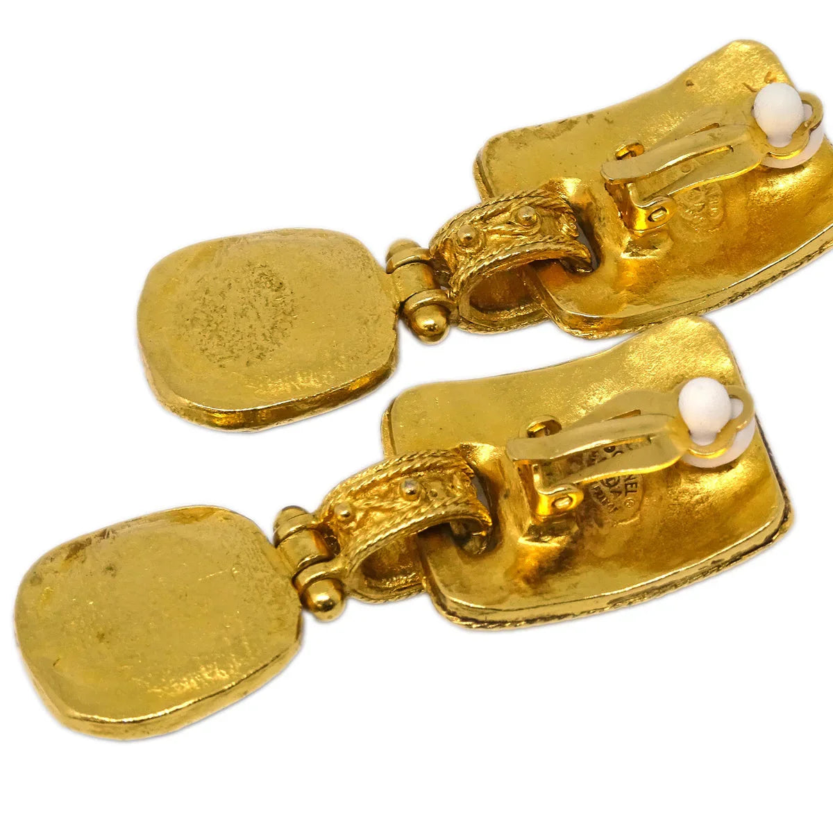 Chanel Gripoix Dangle Earrings Clip-On Gold 94A