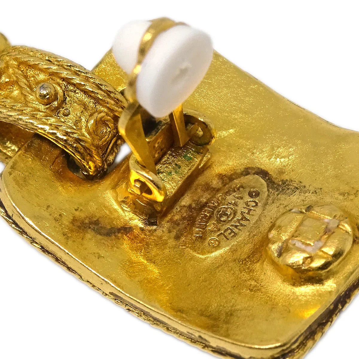 Chanel Gripoix Dangle Earrings Clip-On Gold 94A