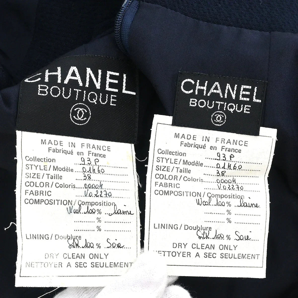 Chanel 1993 Setup Suit Jacket Skirt Navy #38