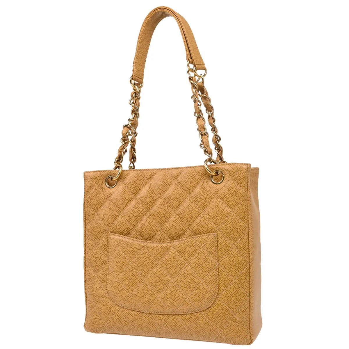 Chanel 2003-2004 Beige Caviar Petite Shopping Tote PST Chain Handbag