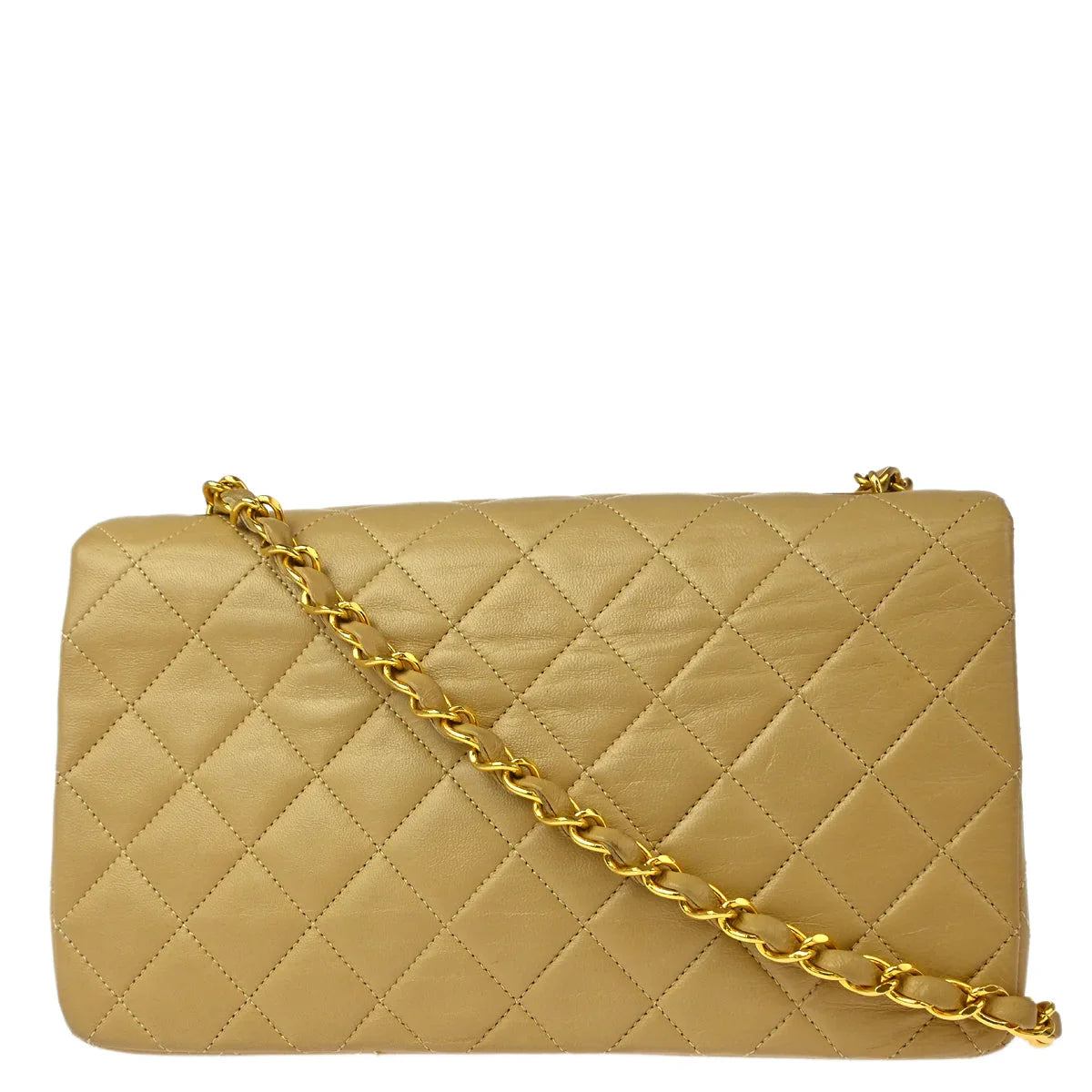 Chanel 1989-1991 Beige Lambskin Turnlock Small Full Flap Shoulder Bag