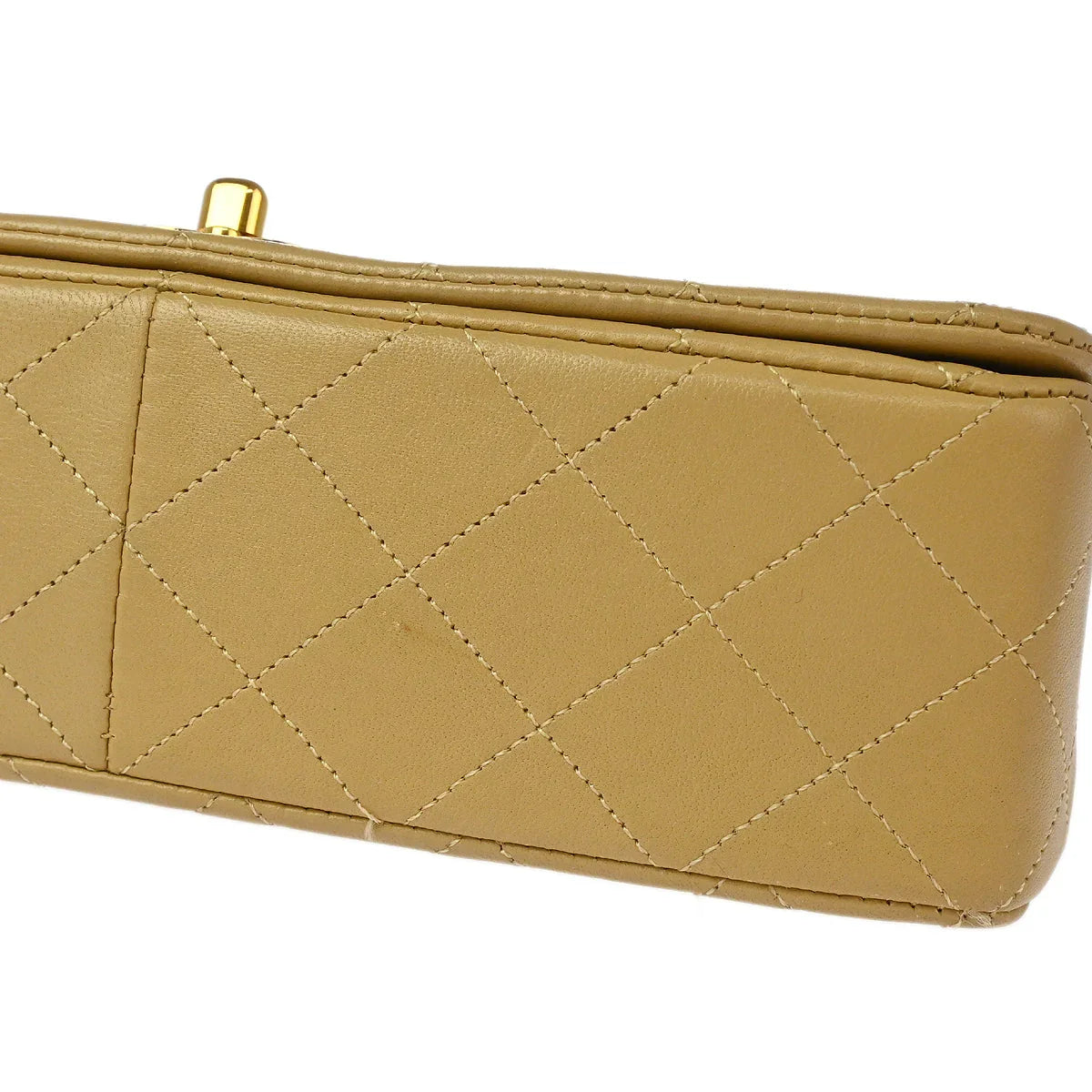 Chanel 1989-1991 Beige Lambskin Turnlock Small Full Flap Shoulder Bag