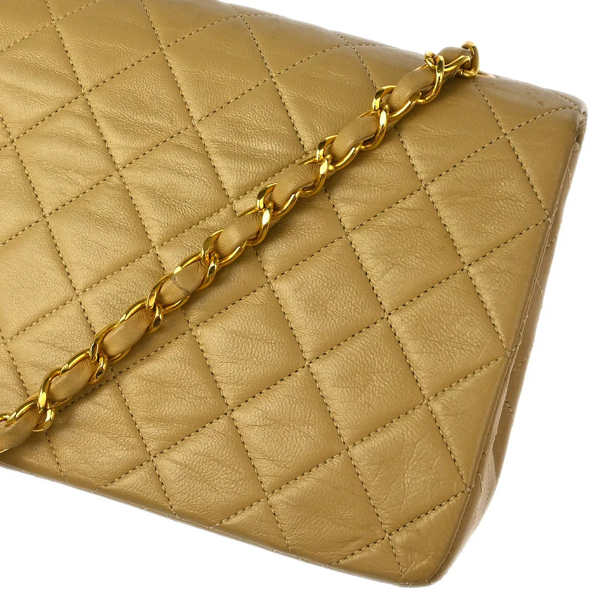 Chanel 1989-1991 Beige Lambskin Turnlock Small Full Flap Shoulder Bag