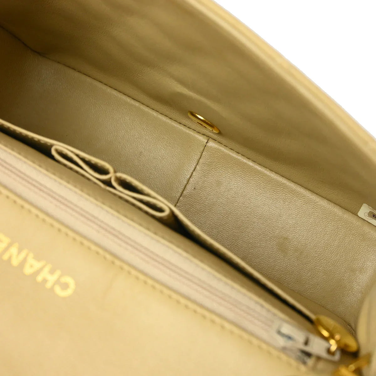 Chanel 1989-1991 Beige Lambskin Turnlock Small Full Flap Shoulder Bag