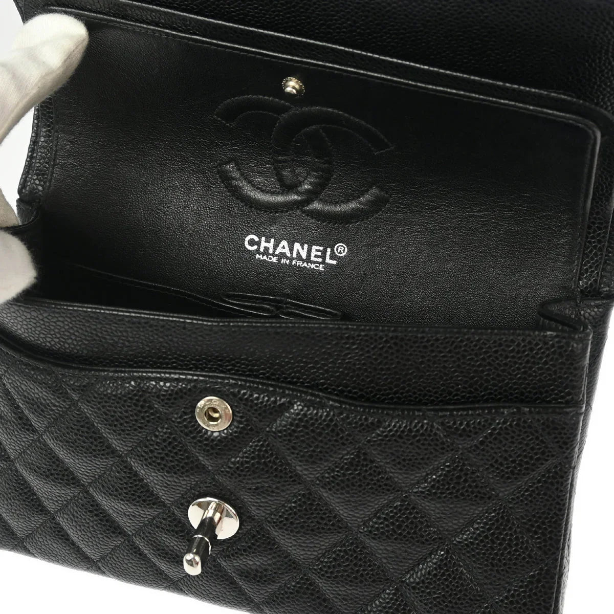 Chanel 2000-2001 Black Caviar Small Classic Double Flap Shoulder Bag