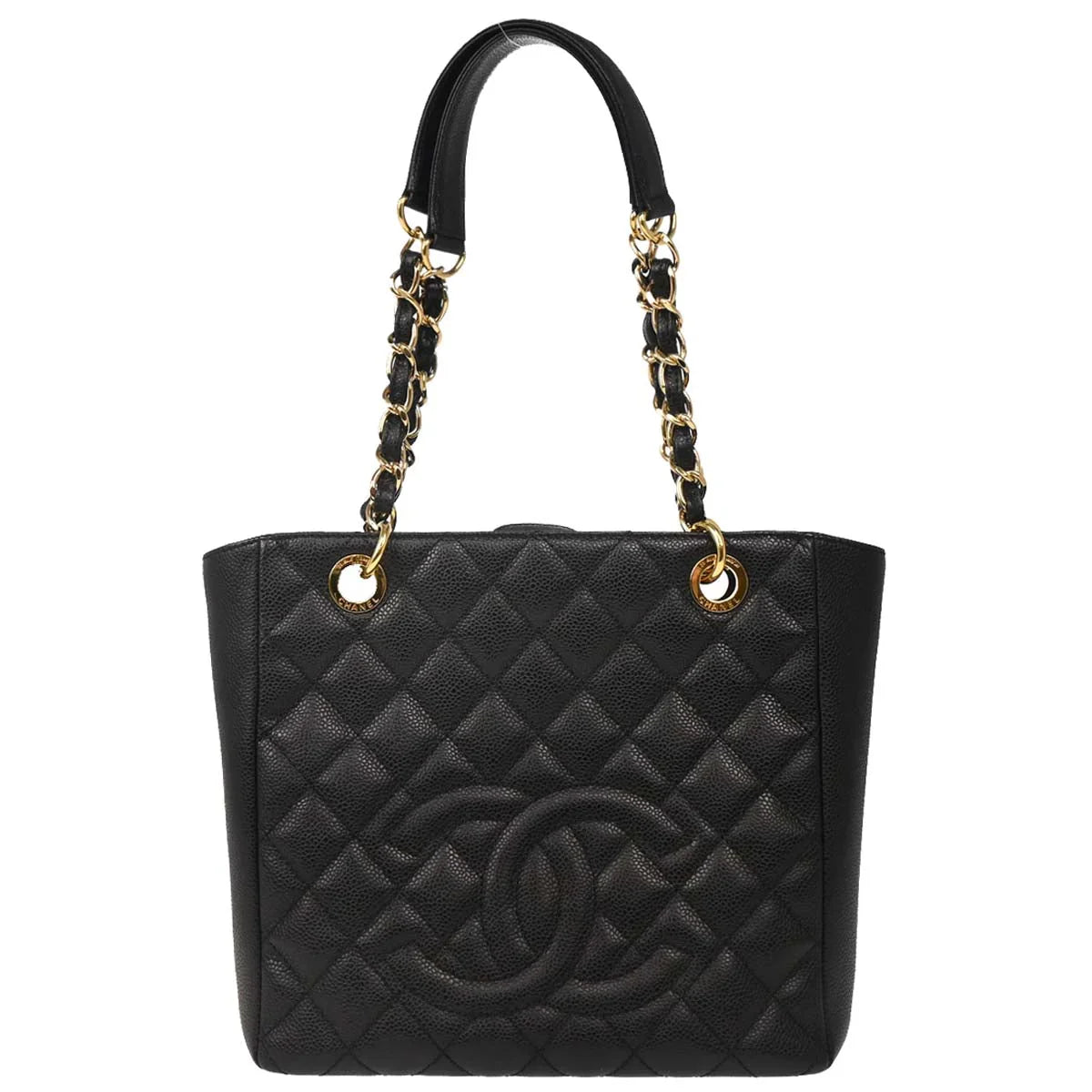 Chanel 2009-2010 Black Caviar Petite Shopping Tote PST Chain Handbag