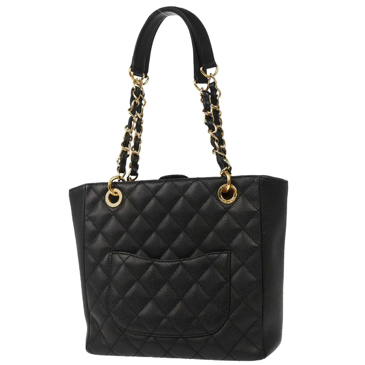 Chanel 2009-2010 Black Caviar Petite Shopping Tote PST Chain Handbag
