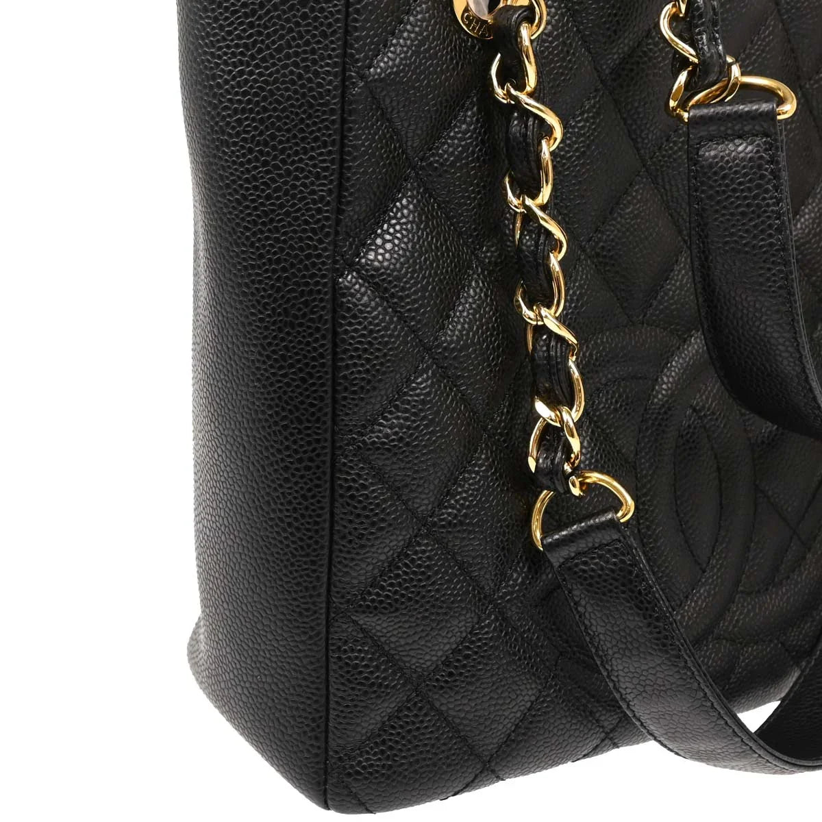Chanel 2009-2010 Black Caviar Petite Shopping Tote PST Chain Handbag