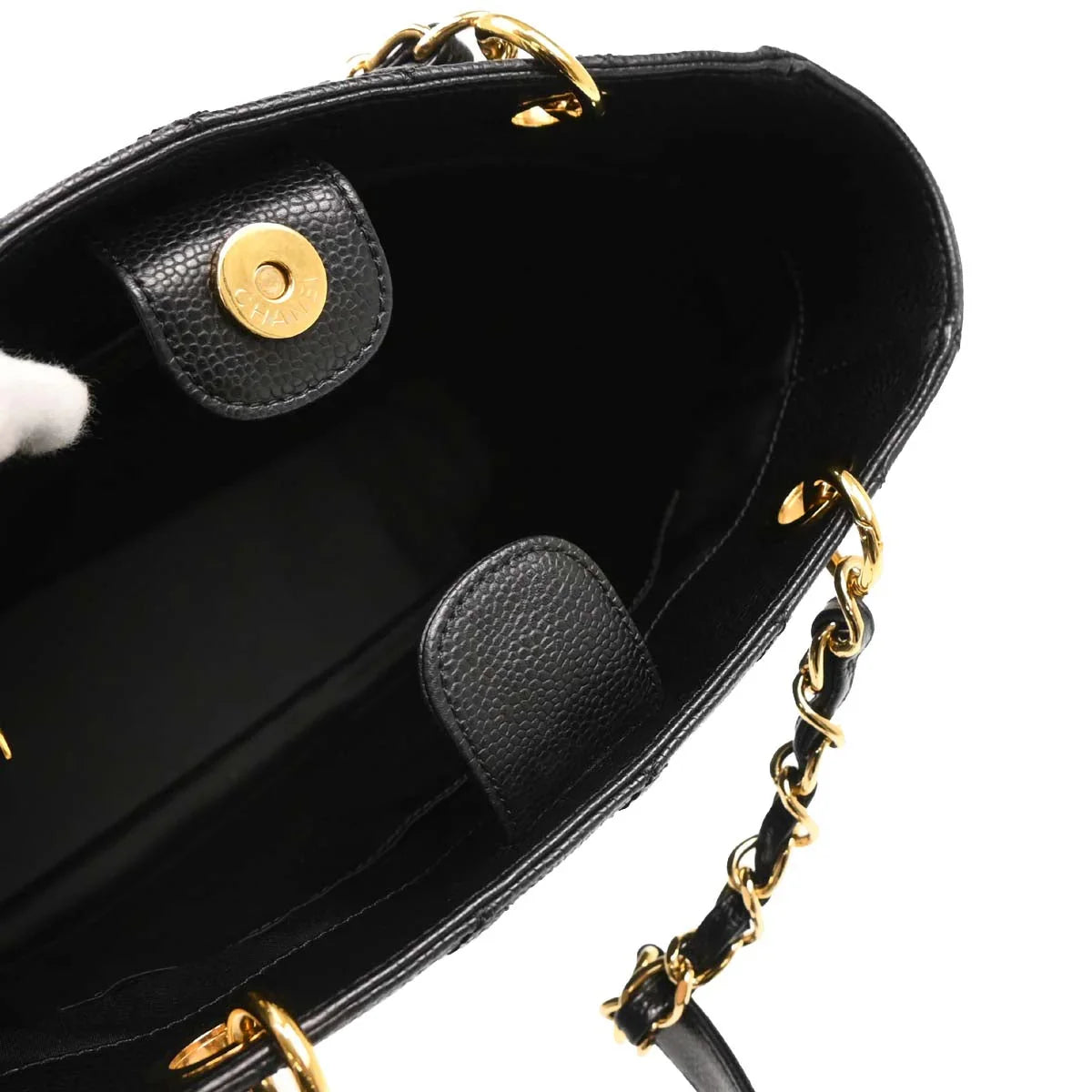 Chanel 2009-2010 Black Caviar Petite Shopping Tote PST Chain Handbag