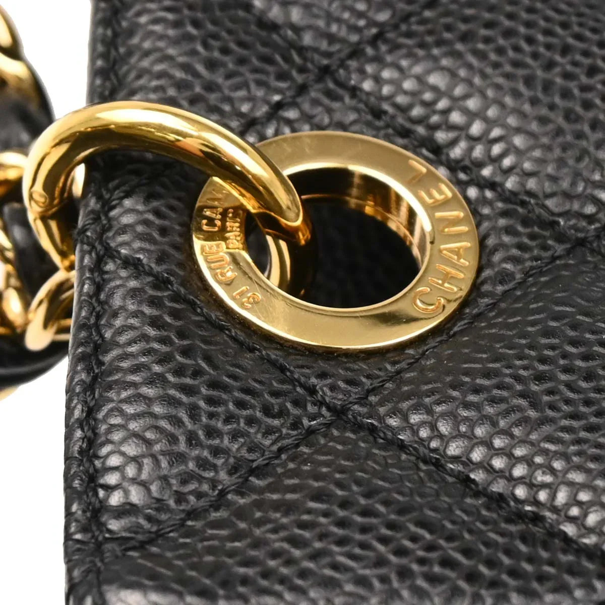 Chanel 2009-2010 Black Caviar Petite Shopping Tote PST Chain Handbag