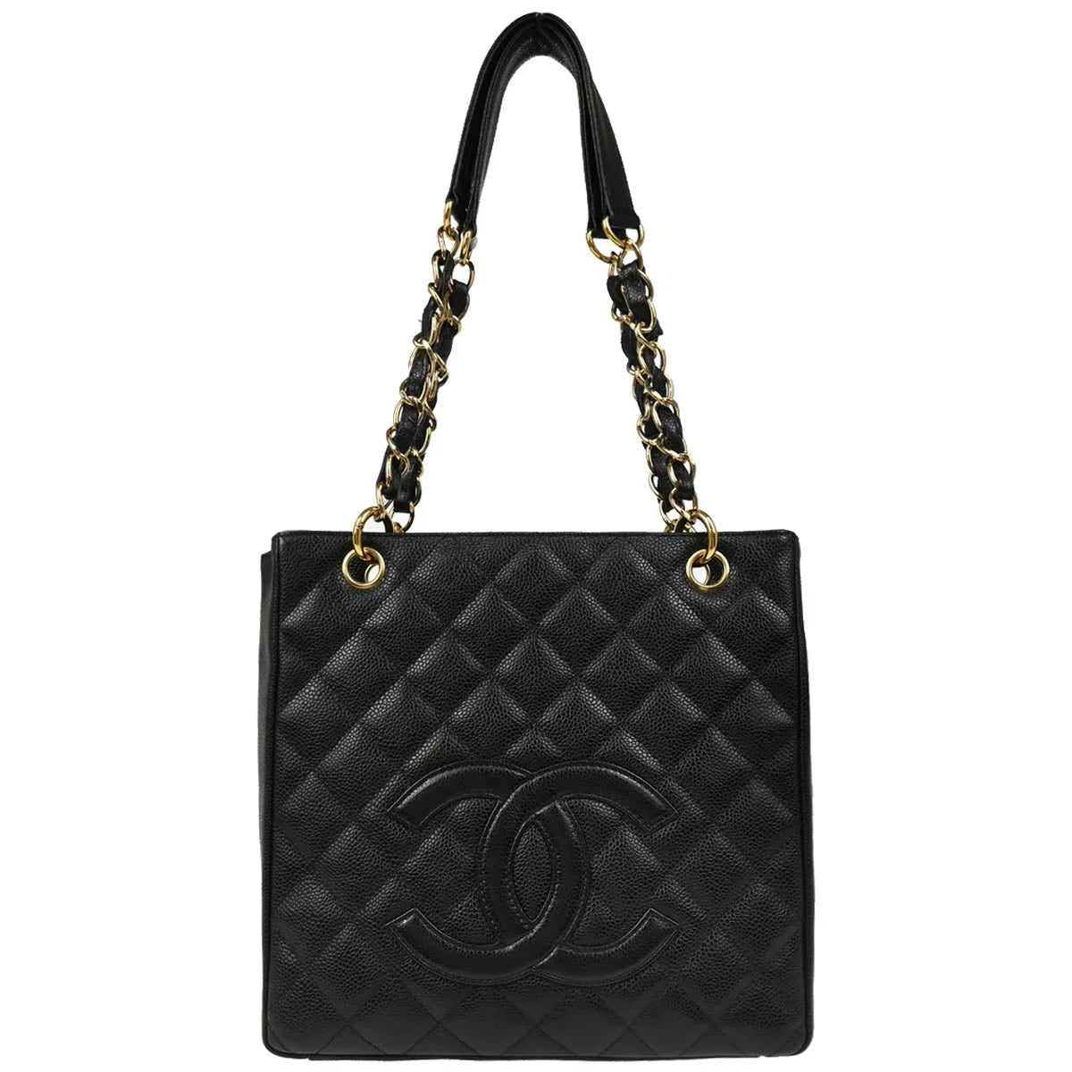 Chanel 2003-2004 Black Caviar Petite Shopping Tote PST Chain Handbag