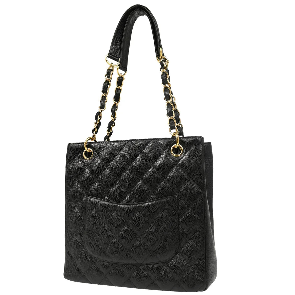 Chanel 2005-2006 Black Caviar Petite Shopping Tote PST Chain Handbag