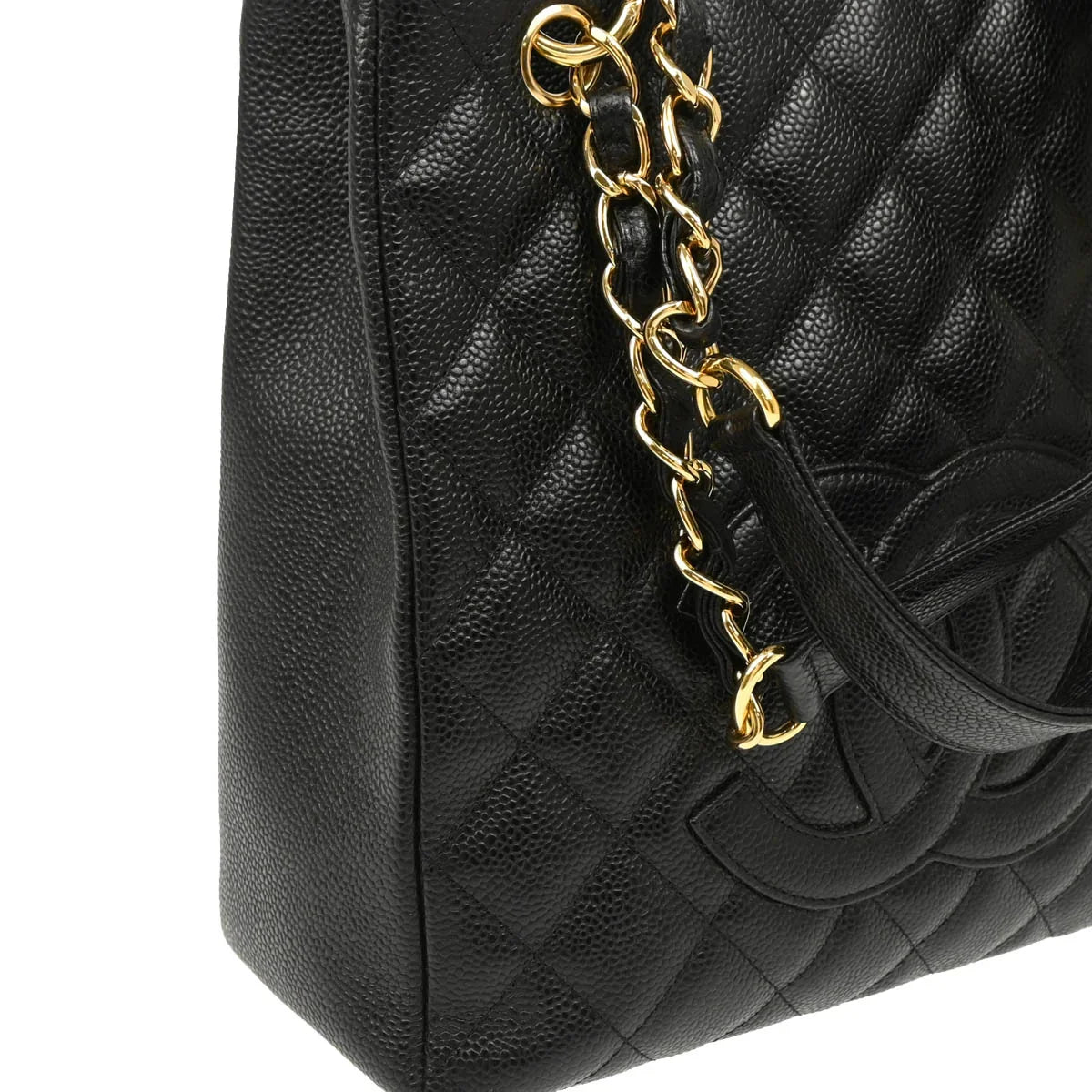 Chanel 2005-2006 Black Caviar Petite Shopping Tote PST Chain Handbag