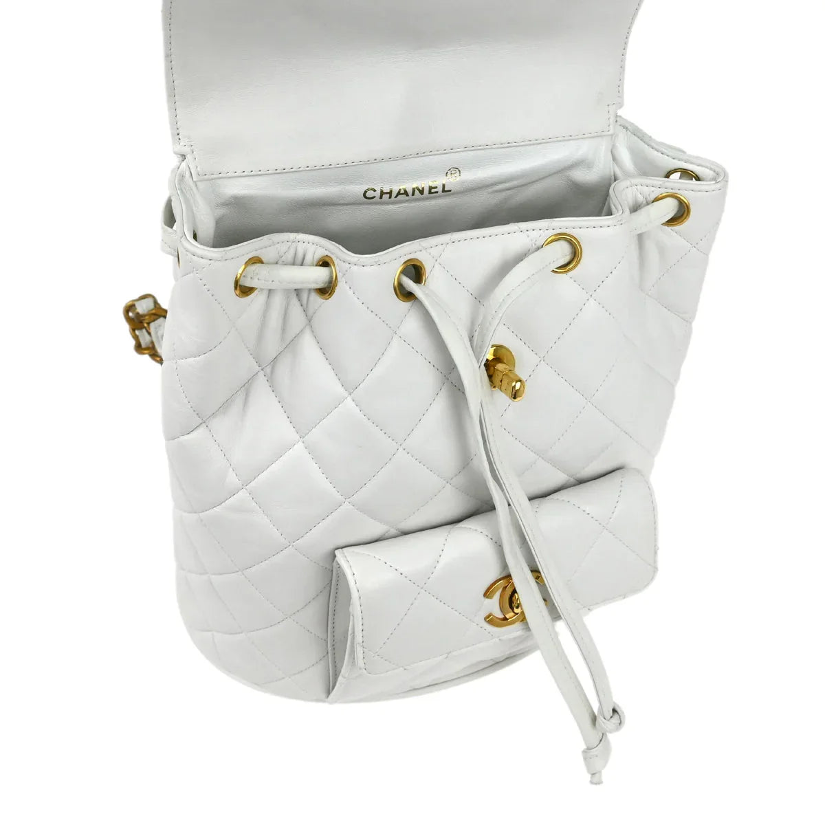 Chanel 1991-1994 White Lambskin Large Duma Backpack