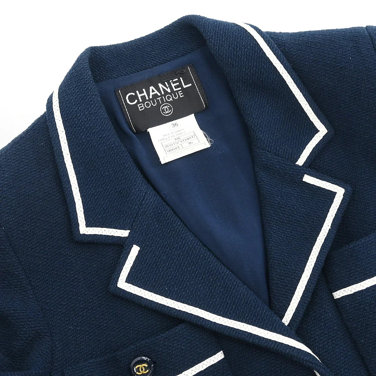 Chanel 1995 Single Breasted Jacket Navy #36