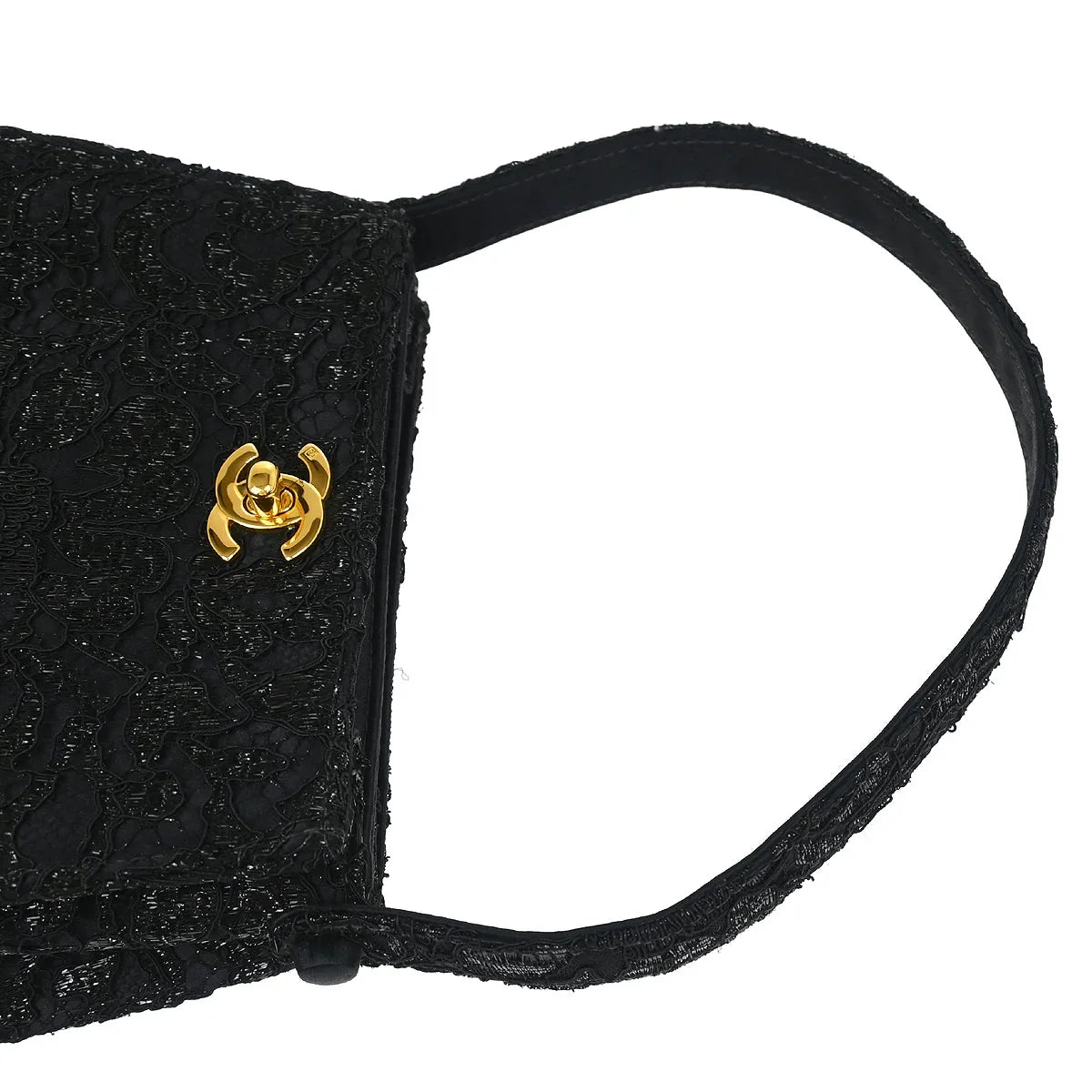 Chanel 1997-1999 Black Satin Lace Double Sided Turnlock Handbag