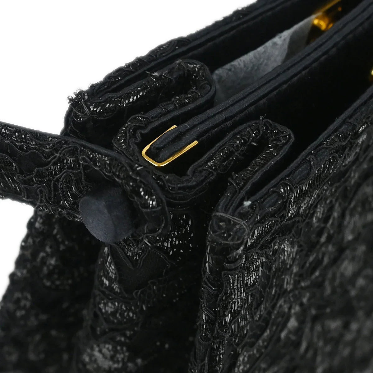 Chanel 1997-1999 Black Satin Lace Double Sided Turnlock Handbag