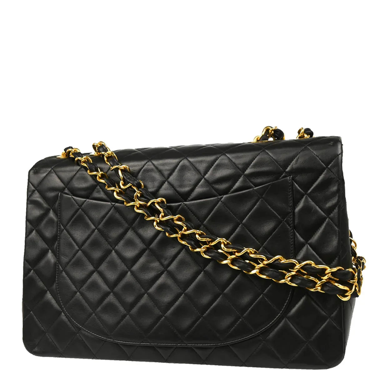Chanel 1991-1994 Black Lambskin Maxi Classic Flap Shoulder Bag