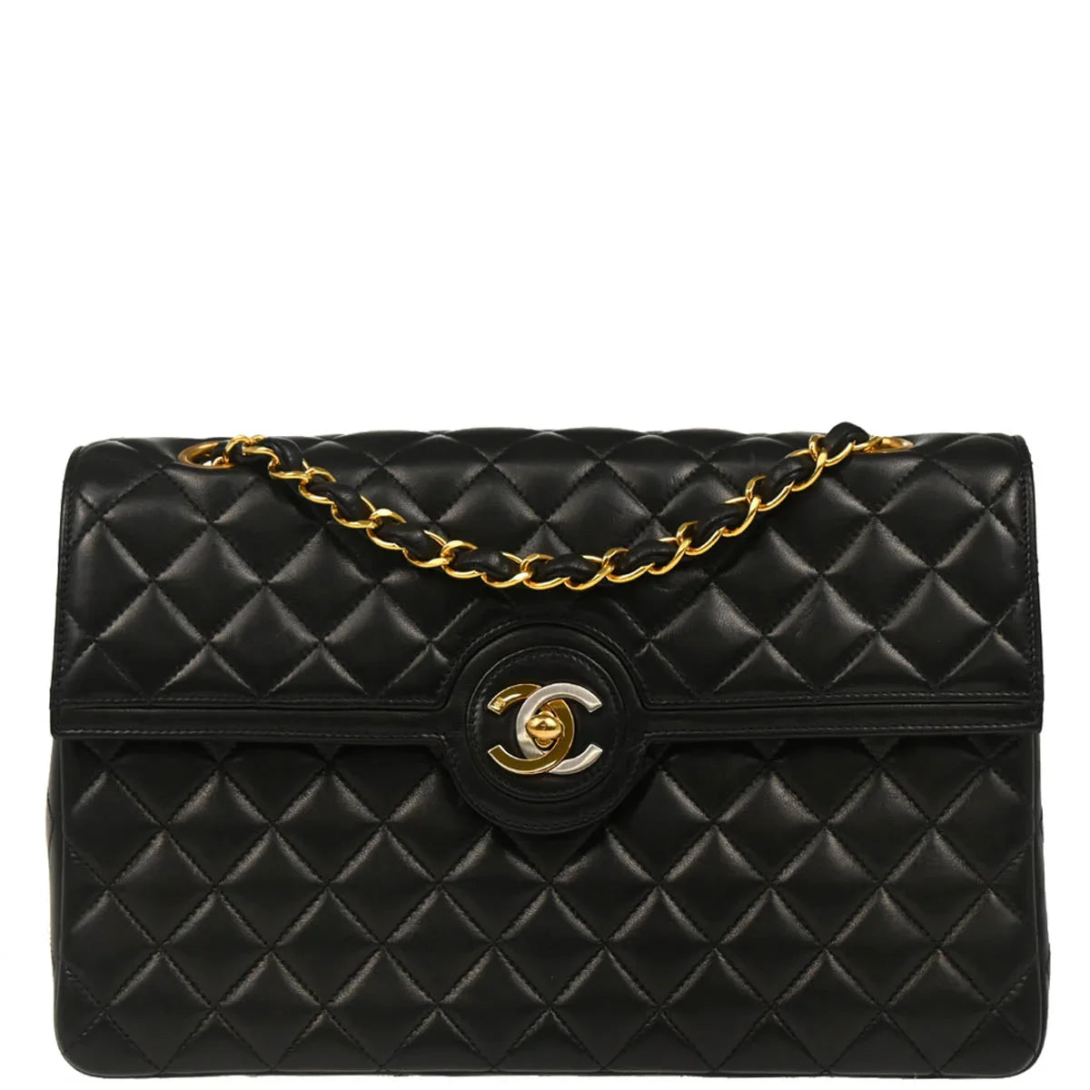 Chanel 1994-1996 Black Lambskin Paris Shoulder Bag