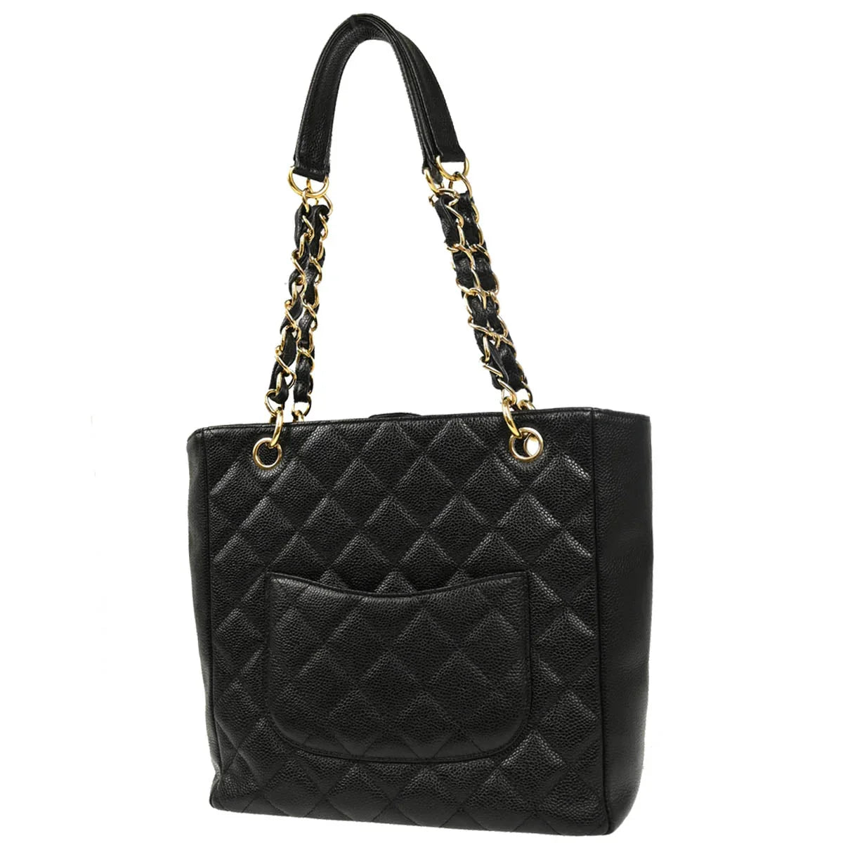 Chanel 2004-2005 Black Caviar Petite Shopping Tote PST Chain Handbag