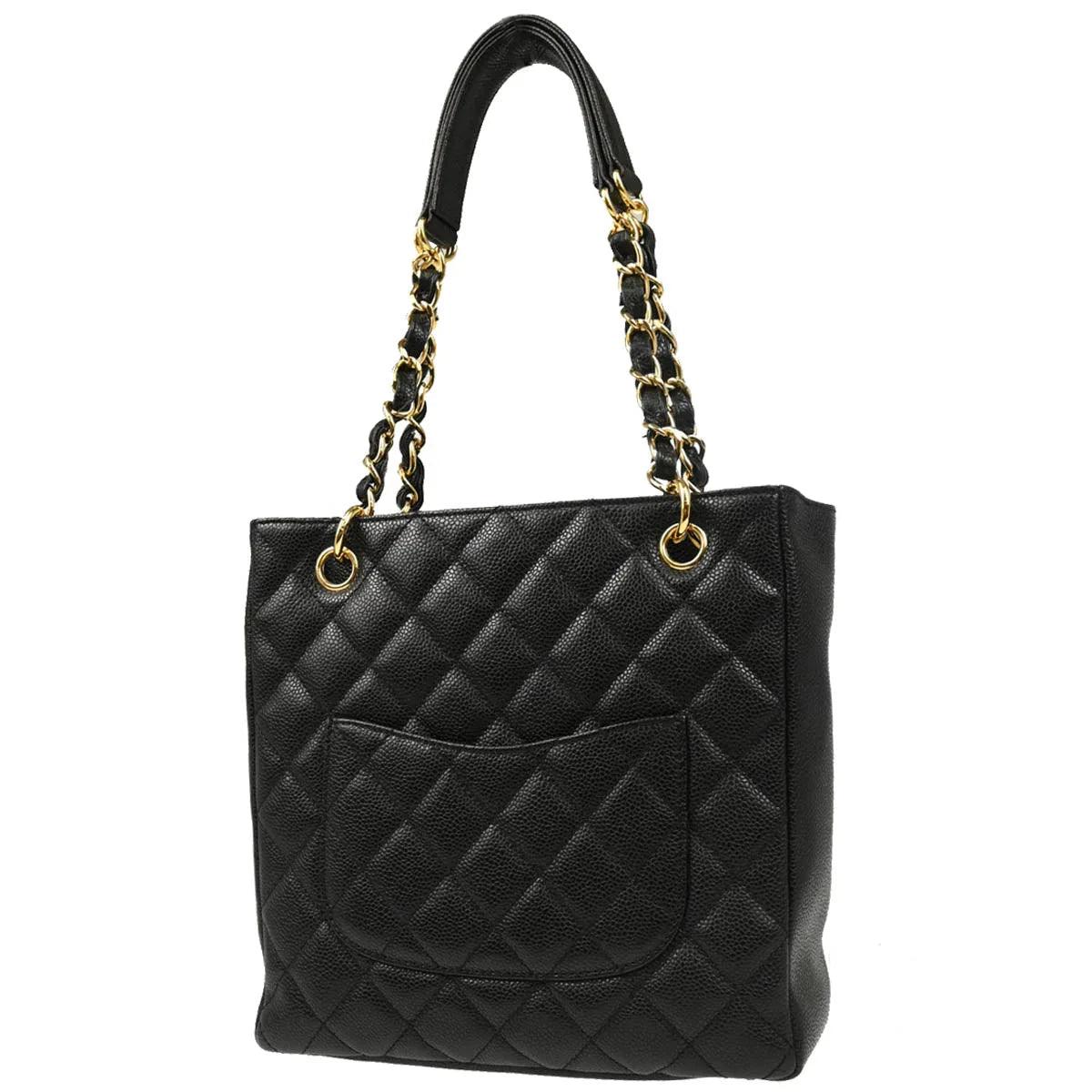 Chanel 2008-2009 Black Caviar Petite Shopping Tote PST Chain Handbag