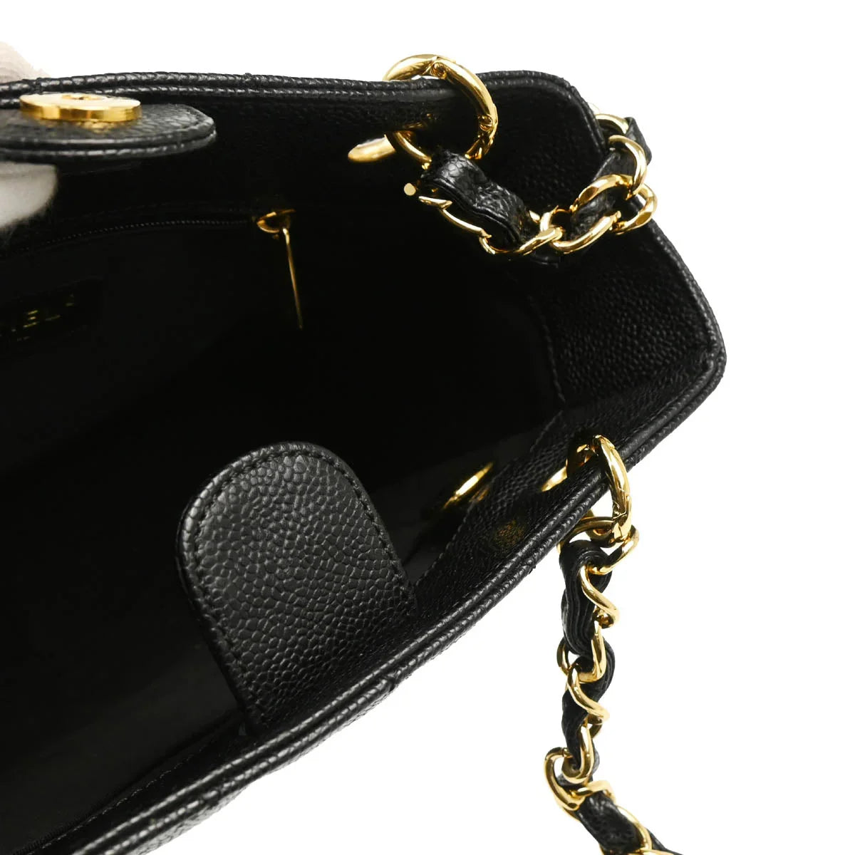 Chanel 2008-2009 Black Caviar Petite Shopping Tote PST Chain Handbag