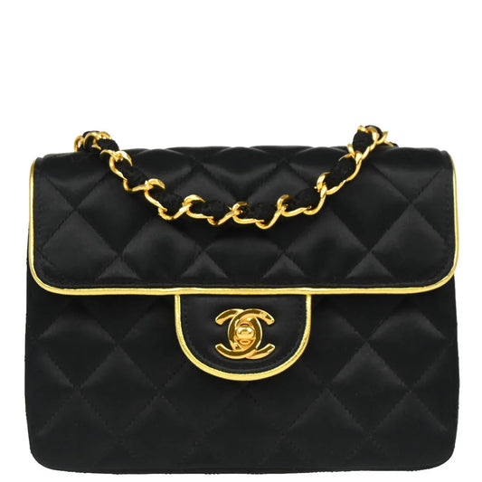 Chanel 1989-1991 Black Satin Mini Classic Square Flap Shoulder Bag 17