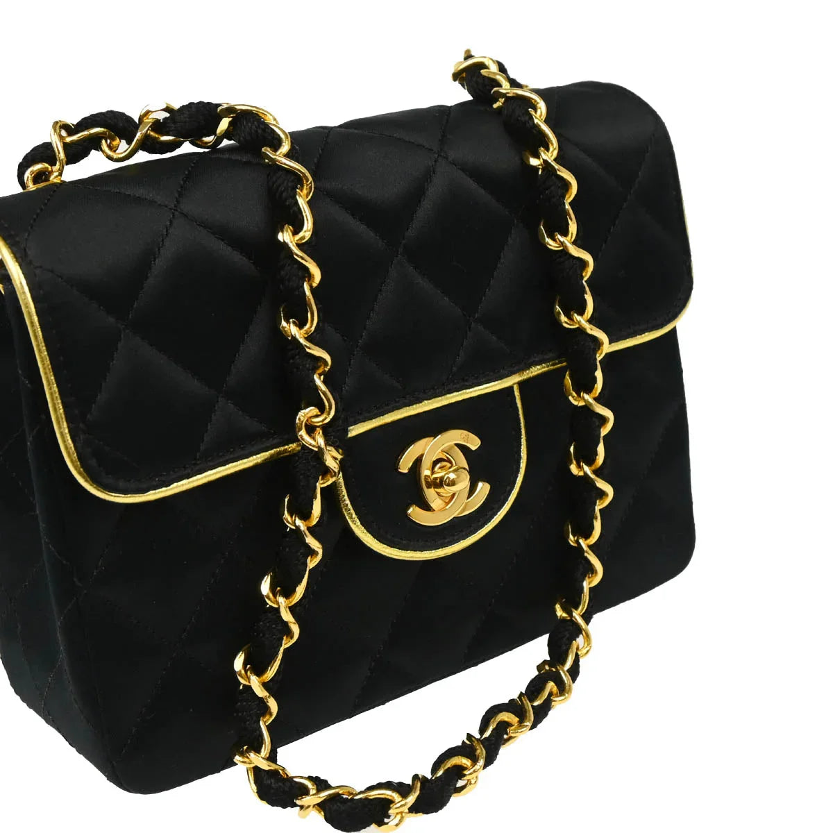 Chanel 1989-1991 Black Satin Mini Classic Square Flap Shoulder Bag 17
