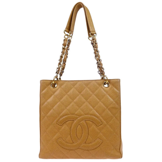 Chanel 2003-2004 Beige Caviar Petite Shopping Tote PST Chain Handbag