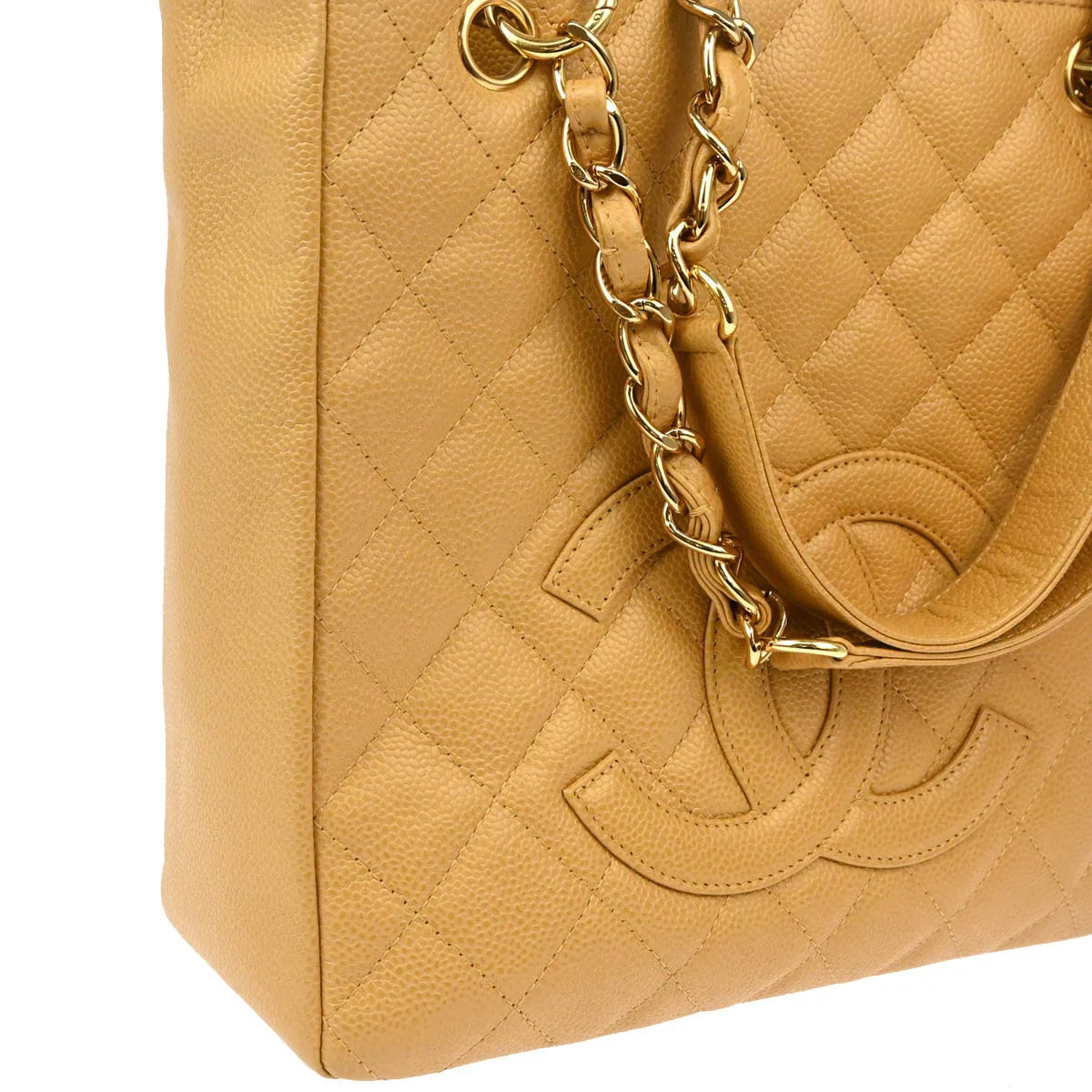 Chanel Beige Caviar Petite Shopping Tote PST Chain Handbag