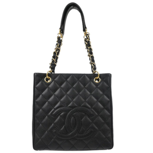 Chanel 2006-2008 Black Caviar Petite Shopping Tote PST Chain Handbag
